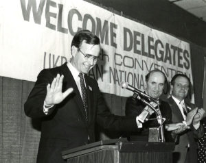 Man giving speech at 1982 UNA Convention